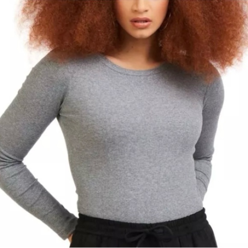 COPY - Gray Long Sleeve Women's Top Black Tape Charcoal Heather Medium Thong Bo…